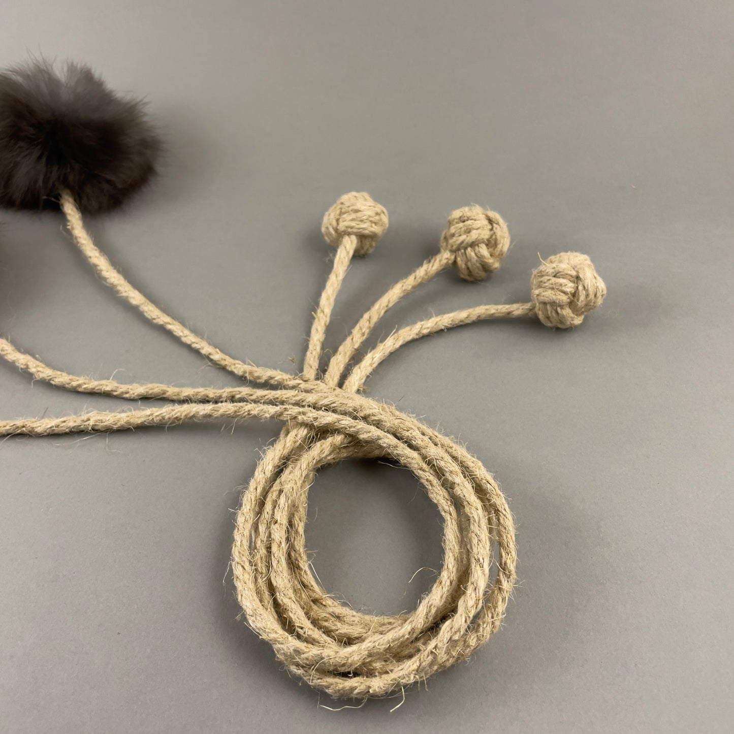 Rabbit Fur Ball Cat Toy with Organic Hemp Rope ball