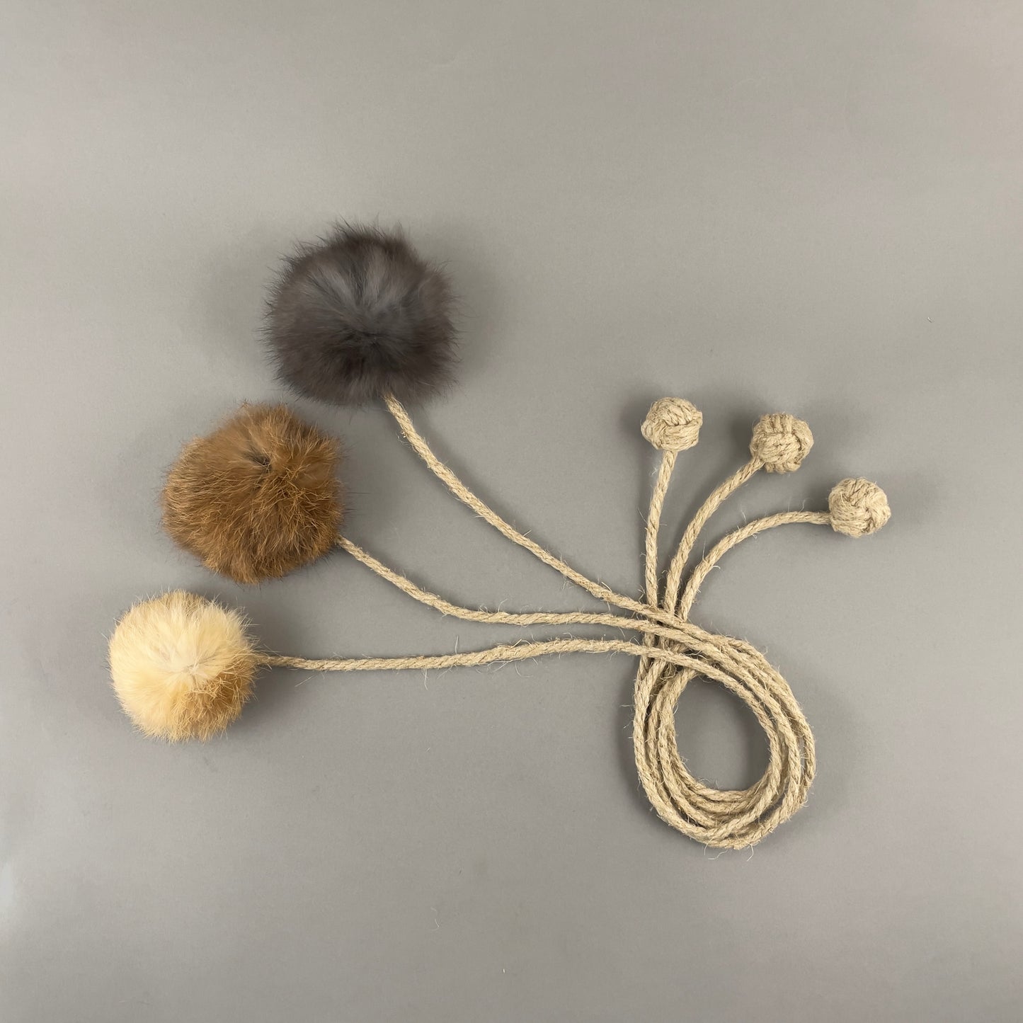 Rabbit Fur Ball Cat Toy with Organic Hemp Rope ball