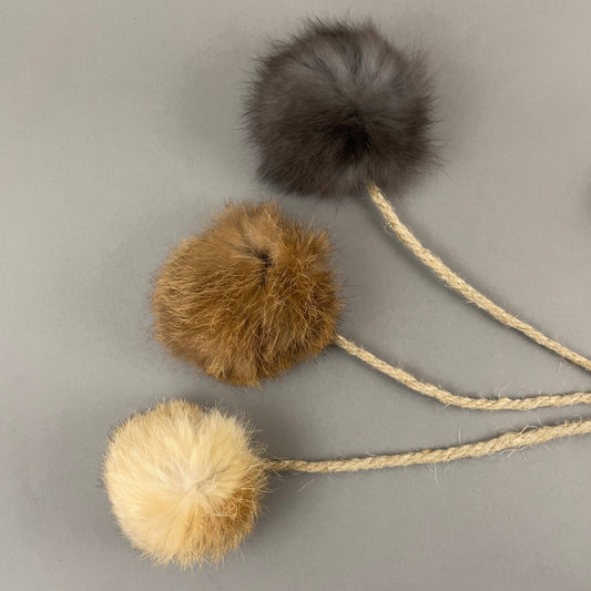 Rabbit Fur Ball Cat Toy with Organic Hemp Rope ball