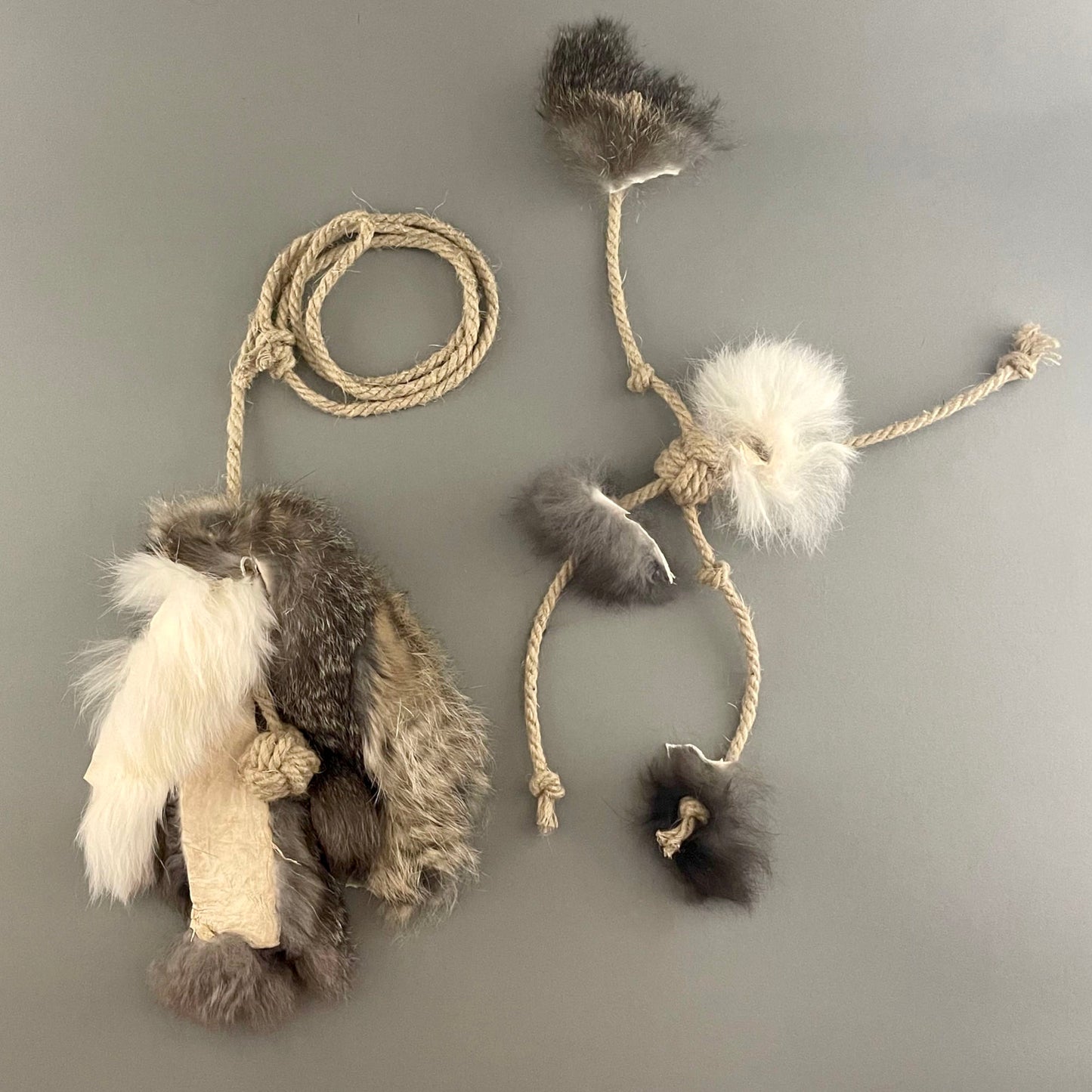 Set of 2 Rabbit Fur & Hemp Cat Toys