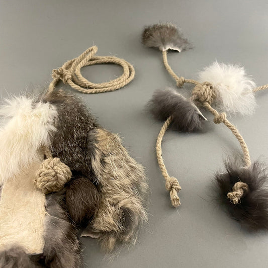 Set of 2 Rabbit Fur & Hemp Cat Toys
