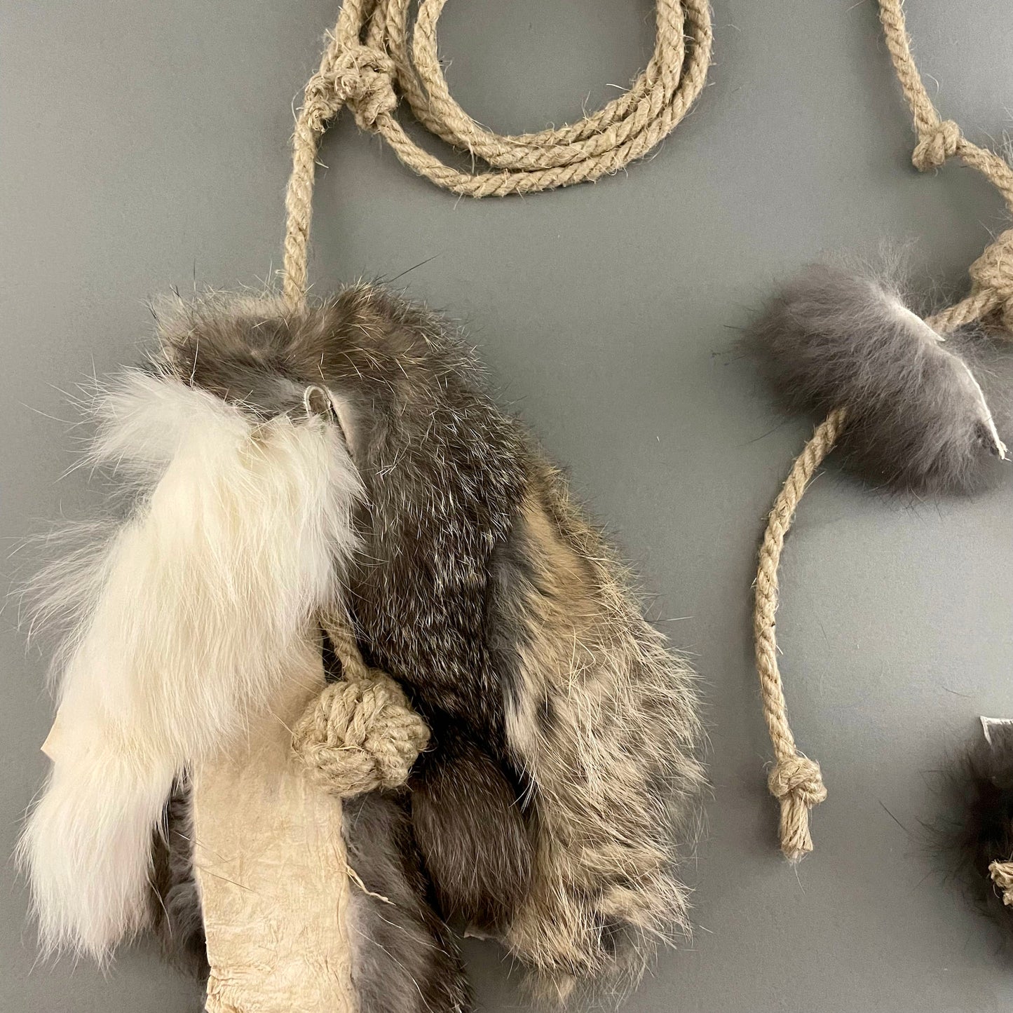 Set of 2 Rabbit Fur & Hemp Cat Toys