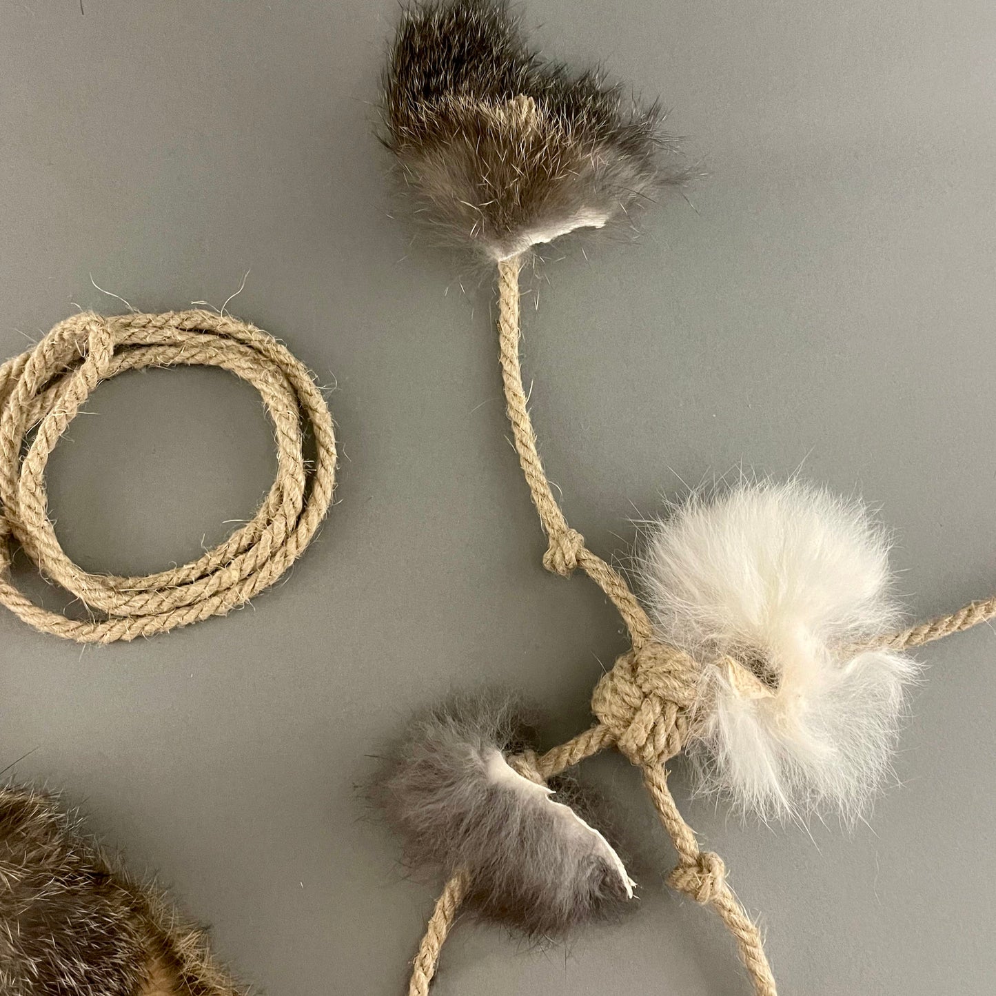 Set of 2 Rabbit Fur & Hemp Cat Toys