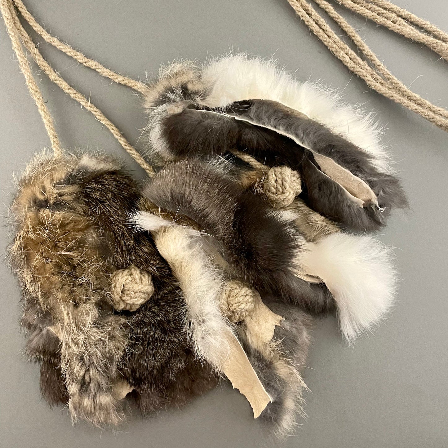 Set of 2 Rabbit Fur & Hemp Cat Toys