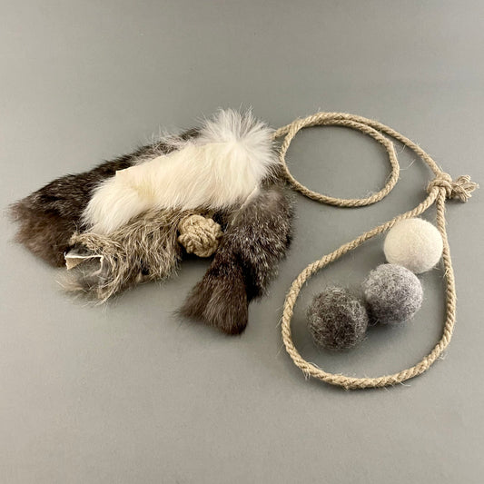Rabbit Fur & Three Wool Ball Cat Toy Set