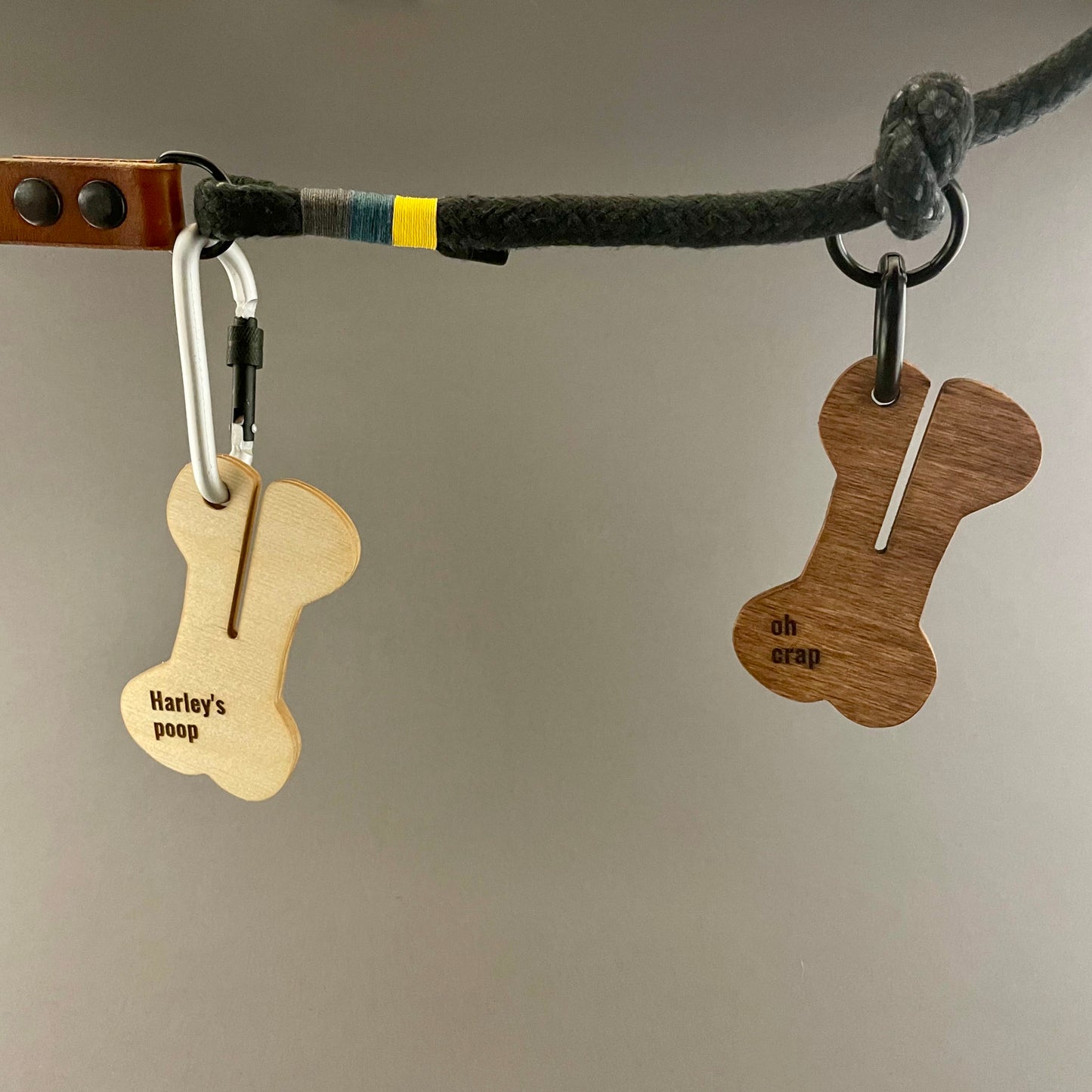 Dog waste bag holders attached to leash