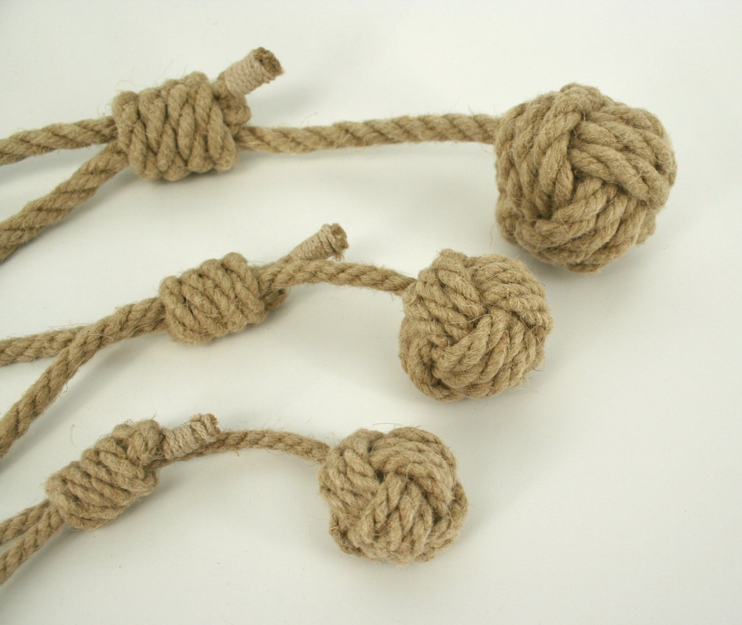 size comparison on hemp rope monkey fist dog toys