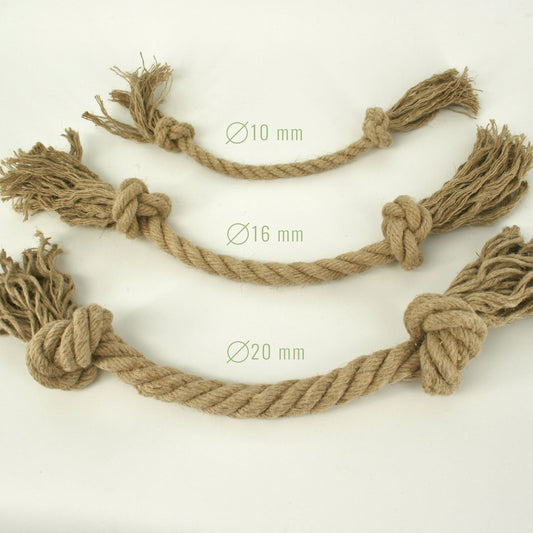 3 simple hemp rope dog toy sizes