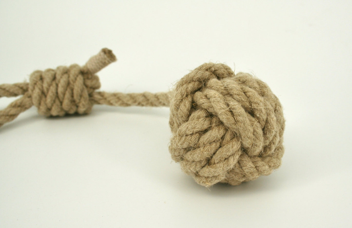 hemp rope monkey fist dog toy ball closeup