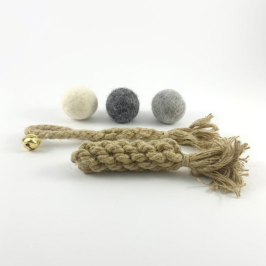 hemp and wool cat toys with bells