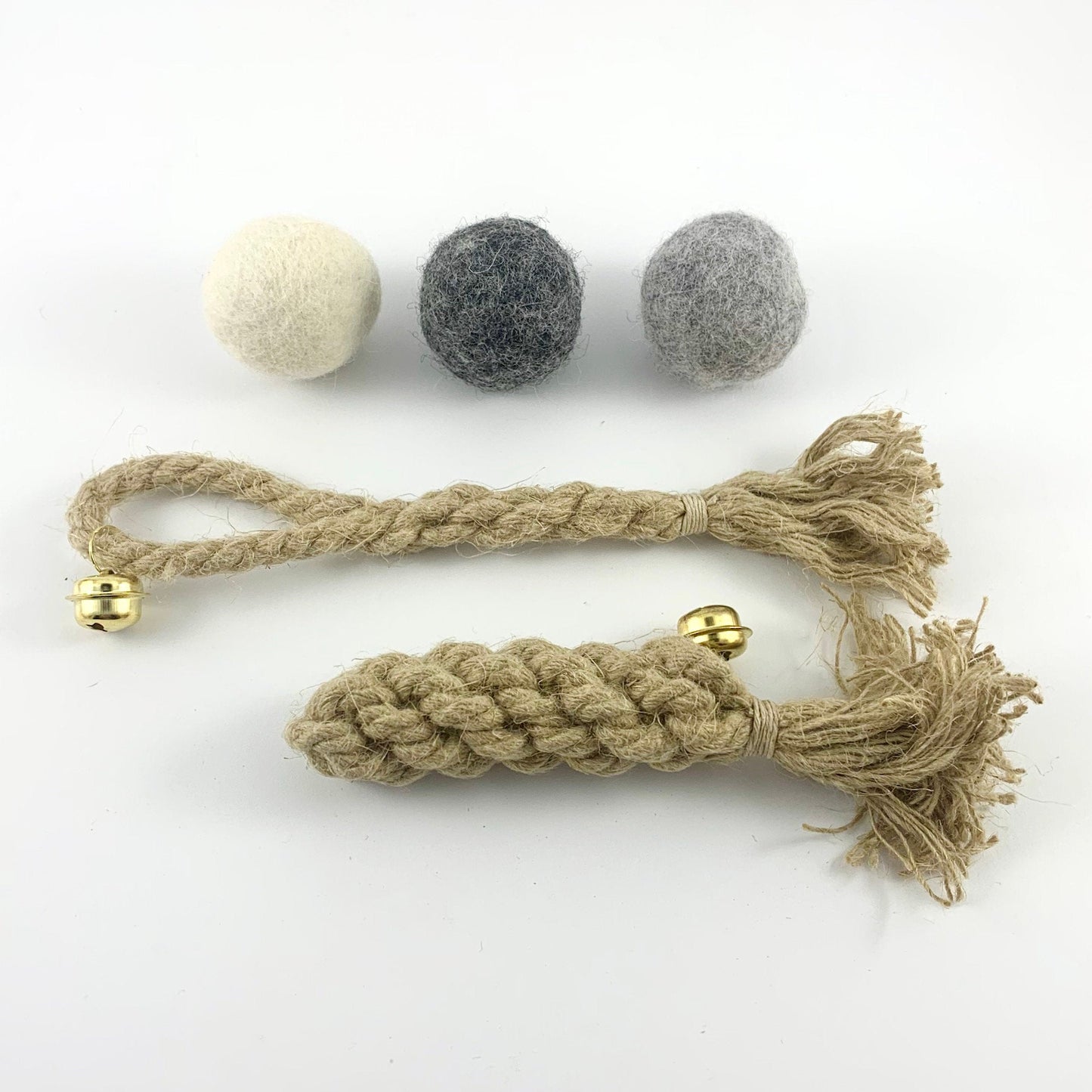 3 balls and 2 hemp cat toys