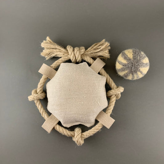 hemp dog fetch toy and wool ball set